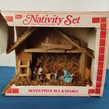 Vintage Sears Christmas Nativity Set Handcrafted Wood Creche Italy 11.5"x14"