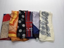 LOT of 5 Square Scarfs Red White Blue Orange Geometric Polka Dot Paisley VTG