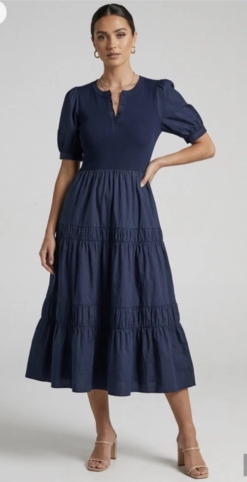 english factory blue medallion floral estelle scalloped dress Floral Dresses by Estelle Clothing US Estelle Clothing USA