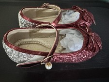 Toddler Girls Ombr  Red-Silver Glitter Flat Mary Jane Flower Girl Ballet Shoes
