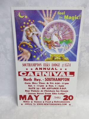 1990's Southampton FEEL THE MAGIC Elks Lodge 1574, 14'' X 20'' Circus Poster, NM