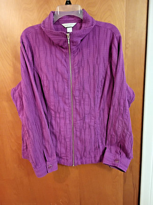 Christopher & Banks XL Purple Textured Zip-front Jackson Vertical Ribbed Pattern