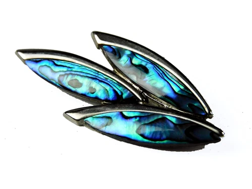 Abalone Triple Leaf Pin Brooch Blue Silvertone Vintage Costume Jewelry 2 1/4"