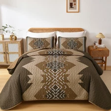 Dintszyayue Brown Quilt Set Queen Size,3 Piece Boho Aztec Texture Bedspread C...