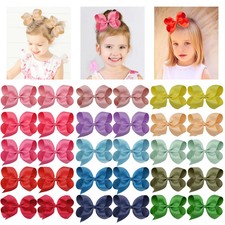 6 Inch Grosgrain Hair Bows for Girls 30 Pcs Alligator Clips Kids Toddlers Teens