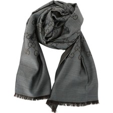 Gucci Jacquard GG Wool Silk Two-Tone Scarf Gray 148609940
