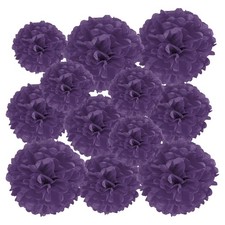 12Pcs 4"/6"/8" Tissue Pom Poms Paper Flowers Ball Wedding Decor, Dark Purple