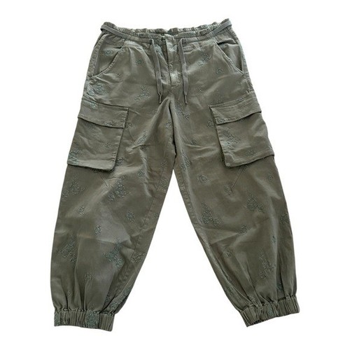 ANTHROPOLOGIE Pilcro Ditsy Embroidered Cargo Pants Basil Green Size L NEW
