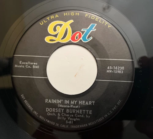 Dorsey Burnette - Rainin' In My Heart - USA Dot 45 rpm EX-