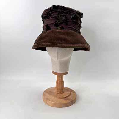 Vintage Velvet Bucket Hat Brown Silk Bld Burnout Boho  display picture 3