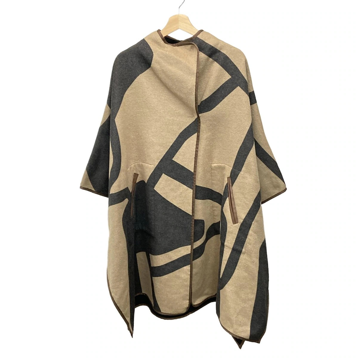 AMERI - Beige Dark Gray Dark Brown Women's Poncho - image 1