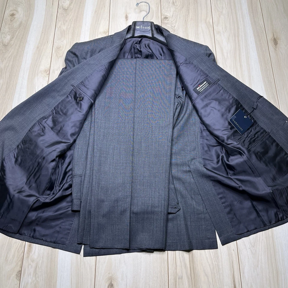 NEW Kiton Napoli Gray Wool Nailhead Half-Lined Suit Mens Size 46R 39WxUnhemmed - Image 3 of 4