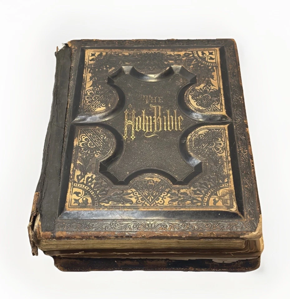 ANTIQUE 1877 VICTORIAN FAMILY BIBLE 1200+ Illustration Midwest Genealogy Records - Image 2 of 4