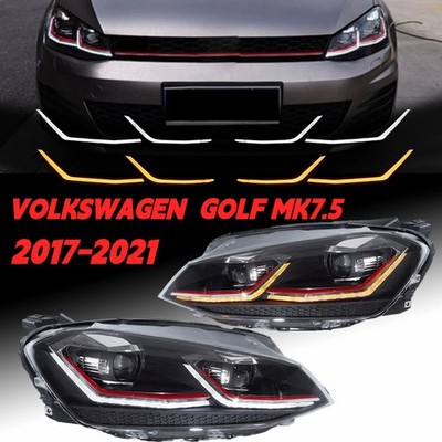 LED DRL Projector Headlights For Volkswagen GOLF MK7.5 2017-2021 Red Line Pair