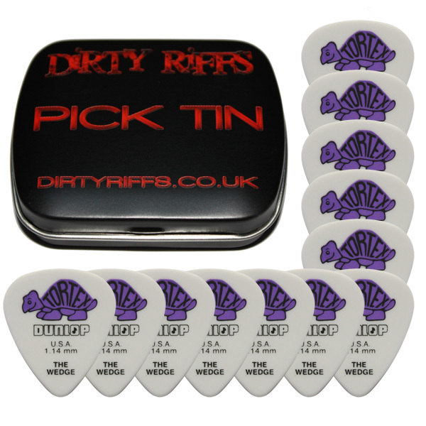 12 x Dunlop Tortex Wedge Guitar Picks / Plectrums - 1.14mm Purple In A Pick Tin