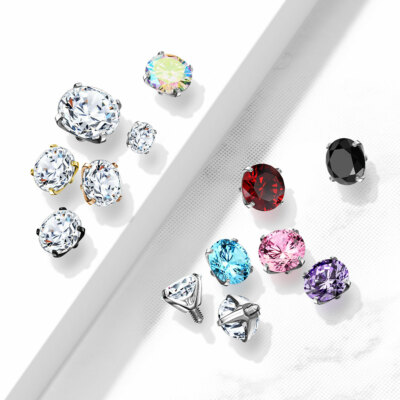 1 Pc 14G Surgical Steel Internal Threaded CZ Prong Set Top Dermal Anchor Top 