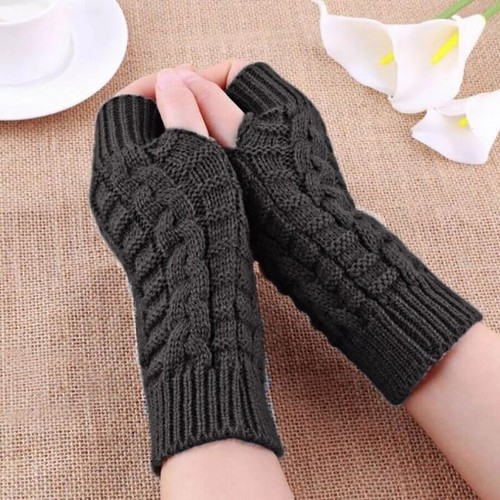 Women Wrist Arm Knitted Mitten Long Winter Hand Warmer Fingerless Ladies Gloves - Picture 15 of 20