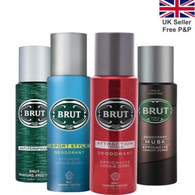 Brut Deodorant Body Deo Spray For Men Attraction, Musk, Sports,  Anti-Perspirant UK