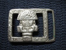 MAYAN AZTEC GOD BRASS HIPPIE BELT BUCKLE VINTAGE RARE 1970s USA SIGNED 