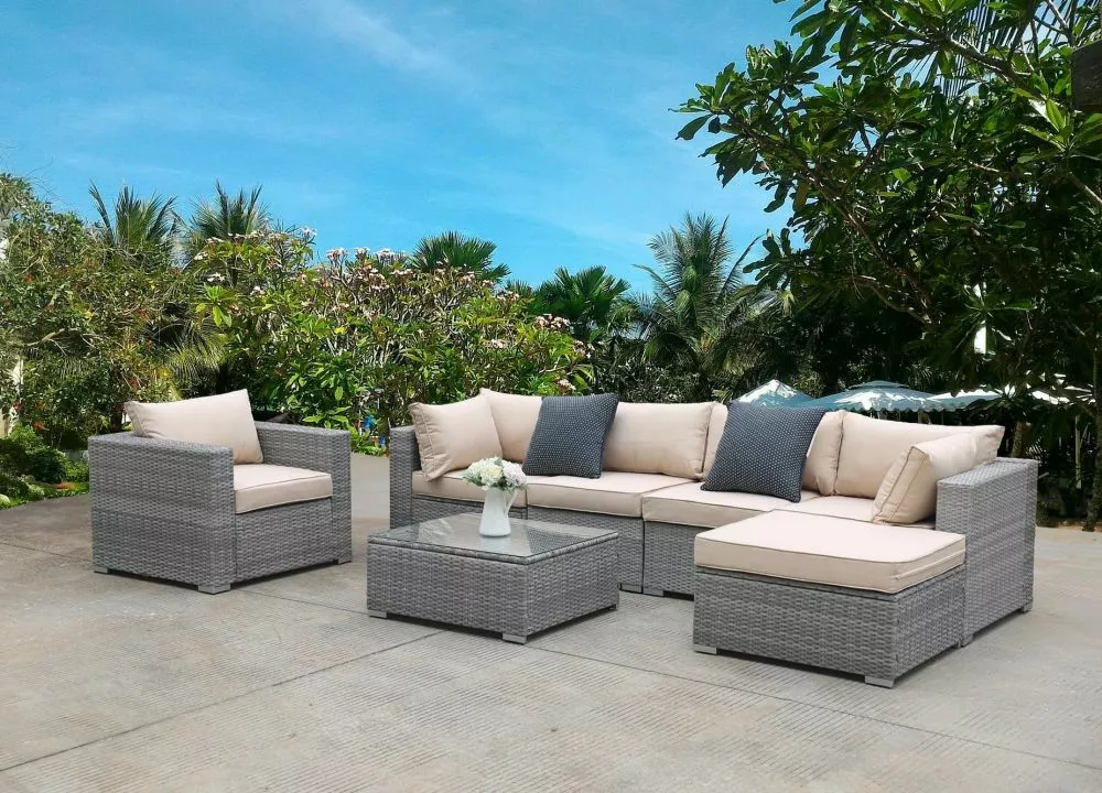 7 Pieces Outdoor Furniture Set Patio Wicker Rattan Sectional Sofa