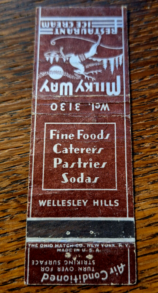 Vintage Matchbook Milky Way Restaurant & Ice Cream, Wellesley Hills