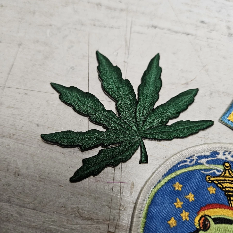 3 Hippie Peace Love Patches Sew Iron On 🐸 Smoking Frog ☮️ Herb Leaf 🕊 Dove Vtg - Image 4 of 4