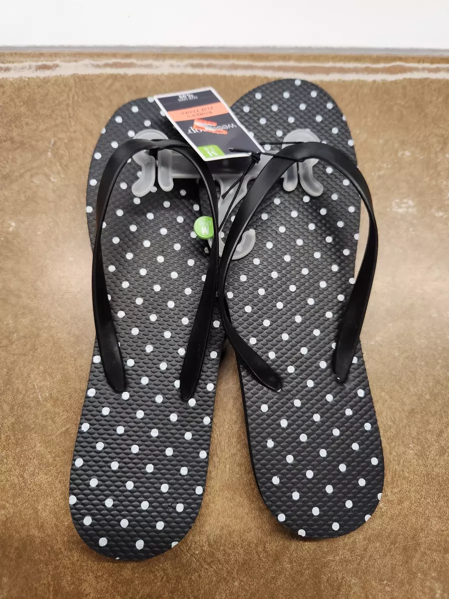 West Loop Women s Flip Flops Sandals Black White Polka Dot Medium 7 8