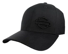 Harley-Davidson Men's Embroidered B&S Stretch Fit Baseball Cap - Solid Black
