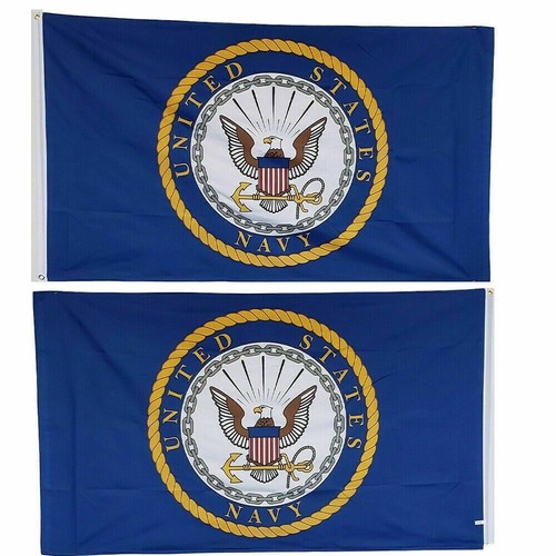 3X5 US Navy EMBLEM LOGO DOUBLE SIDED 2ply FLAG 3ft x 5ft Banner GROMMETS 200D - Afbeelding 1 van 3