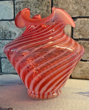 1950's Fenton Art Glass Cranberry Swirl Optic Spiral Vase 3160 CR
