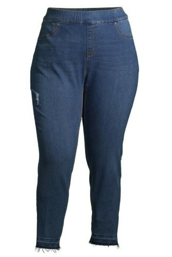 NWT Women's 4X (28-30W) Terra & Sky Jeans Mid-Rise Skinny Fit Raw Hem Distressed