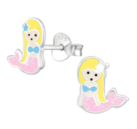 Rosa Glitzer Meerjungfrau MäDchen Ohrstecker 925 Silber Kinder Ohrringe