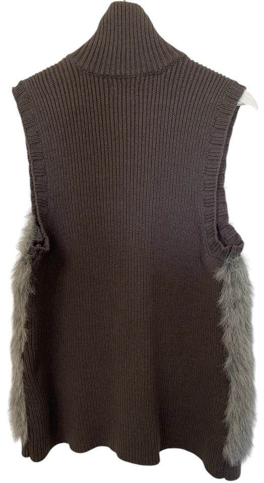 Chaleco Suéter ELLE Para Mujer Talla L Gris Imitación Piel Sin Mangas Tejido Elástico Foto 4 de 4