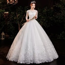 Wedding Dresses O-neck Lace Appliques Tulle Bride ball Gown Floor Length