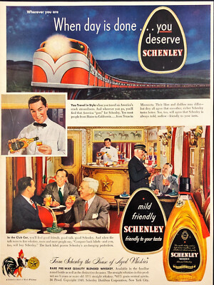 1949 Schenley Reserve Shiskey Train Speisewagen Vintage Print Ad