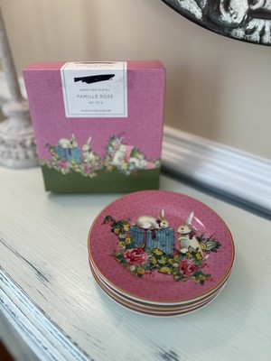 Williams Sonoma Famille Rose Bunny Porcelain Appetizer Plates (4) NWB OB Read!