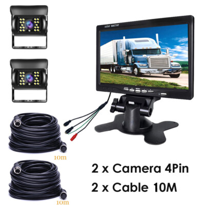 RÜCKFAHRSYSTEM Mit Monitor 2 X Rückfahrkamera 7 Zoll Farbmonitor LKW 4Pin 10M DE