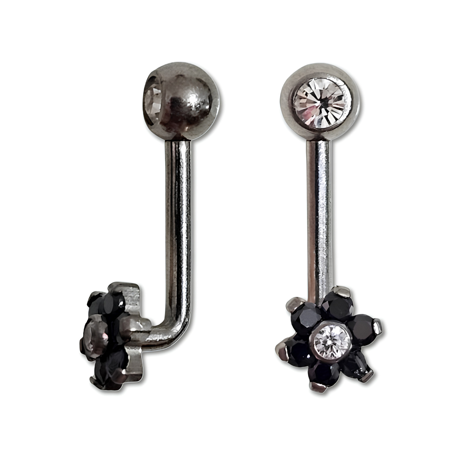 Titanium Christina Bar 6 Black CZ Flower Vertical Clitoris Barbell VCH Piercing