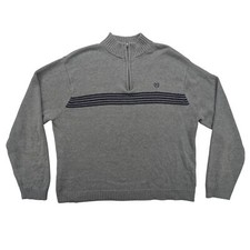 Chaps Sweater Mens XL Gray 1/4 Zip Pullover Knit Cotton Crest Logo Classic