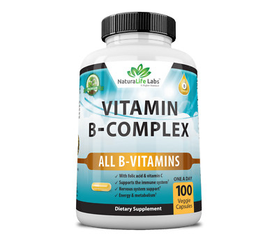 Vitamin B Complex with Vitamin C and Folic Acid - All B vitamins 100 veggie caps