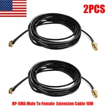 2Pcs RP-SMA Male To Female Wifi Antenna Connector Extension Cable Cord Black 10M