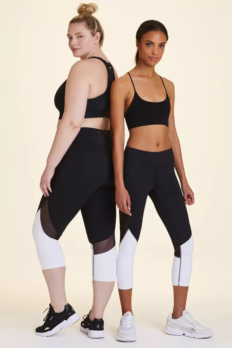 Alala Captain Crop Tight Leggings Mesh Panels Size LG Black White Running  Yoga