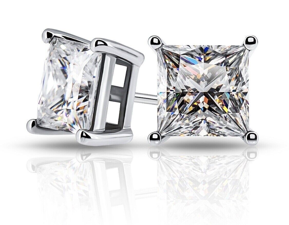 Ct Princess Cut Lab Created White Sapphire Stud Earrings 14K White Gold  7mm
