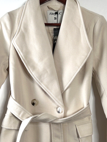 Allegra K Women's Jacket Small Cream Belted Winter Coat Pockets NEW - Picture 7 of 16