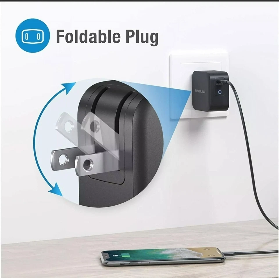 USB C Wall Charger, POWERADD 61W PD Charger [GaN tech ] Foldable - Image 2 of 4