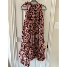 Geometric One Shoulder Tie Dress Pink Black Tribal Print Balloon Hem Sleeveless