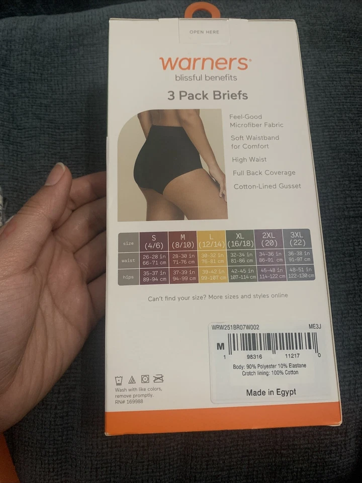 Warners Blissful Benefits Dig-Free Microfiber Brief 3-Pack WRW251BR07W,size-M - Image 3 of 4