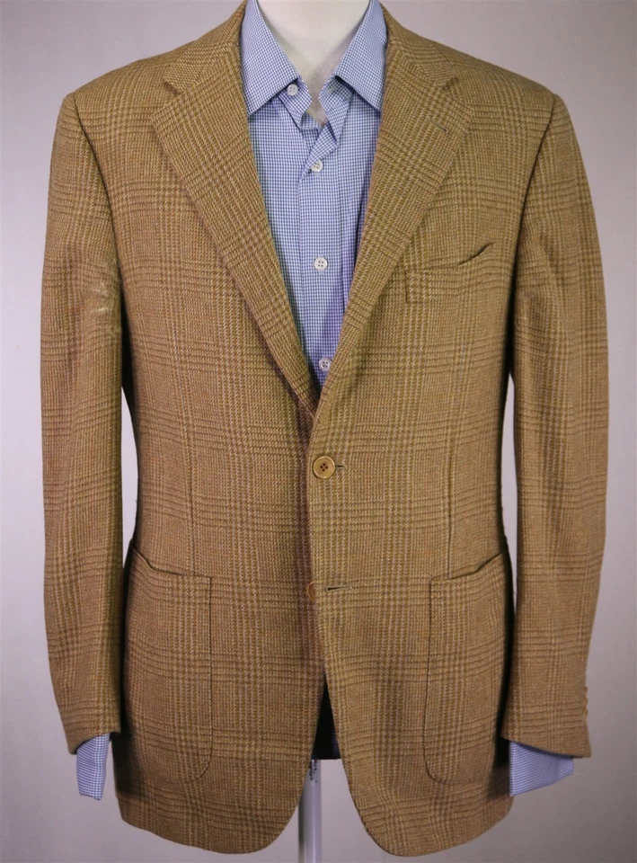 Sartoria Partenopea Brown Gold Plaid Wool Cashmere Patch Pocket Blazer 38S - Image 2 of 4