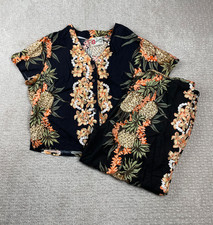 Vintage 80s Hilo Hattie Hawaiian Shirt Pants Set Womens L Tropical Rayon USA
