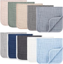 10 Pack Muslin Burp Cloths, 20x10Inch, 10 Mixed Colors, Soft Absorbent Baby Burp
